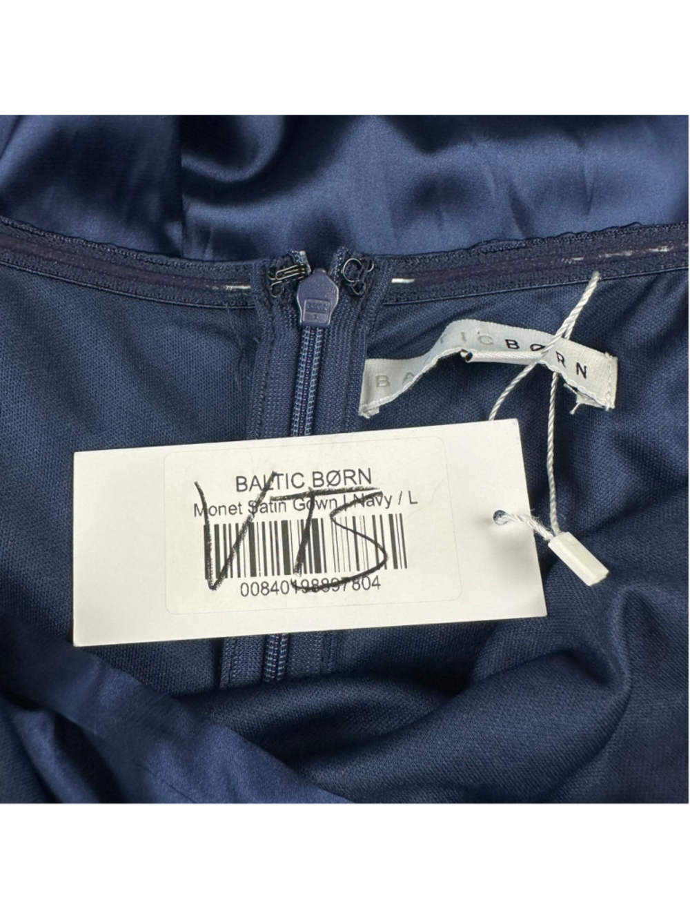 Baltic Born Monet Satin Gown Navy Blue Maxi Dress Size L NWT Formal Bridesmaid - Picture 7 of 8